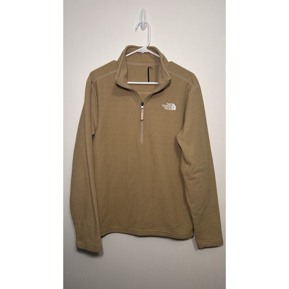 North Face Mens Fleece Quarter Zip Pullover - WAFFLE Pattern Khaki Tan - Medium